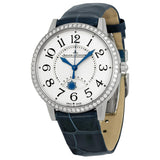 Jaeger LeCoultre Rendez-Vous Silver Dial Diamond Bezel Blue Leather Ladies Watch #Q3448420 - Watches of America