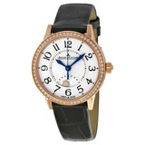 Jaeger LeCoultre Rendez-Vous  Silver Dial 18kt Rose Gold Black Leather Ladies Watch #Q3462521 - Watches of America