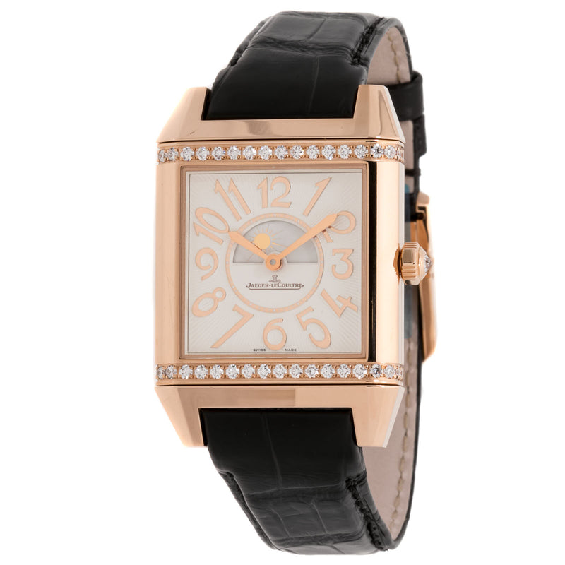 Jaeger LeCoultre Reverso Squadra Lady Duetto Silvered guilloche/ Black Dial Ladies Watch #Q7052421 - Watches of America