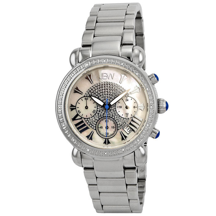 JBW Victory Chronograph Mother of Pearl Dial Diamond Stainless Steel Ladies Watch #JB-6210-D - Watches of America