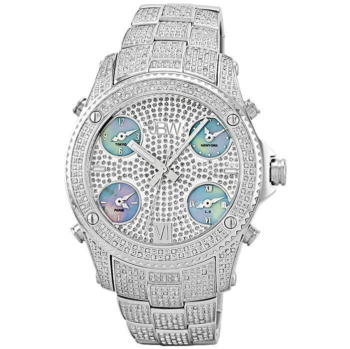 JBW Jet Setter Stainless Steel Diamond Multiple Time-Zone Men's Watch #JB-6213-C - Watches of America