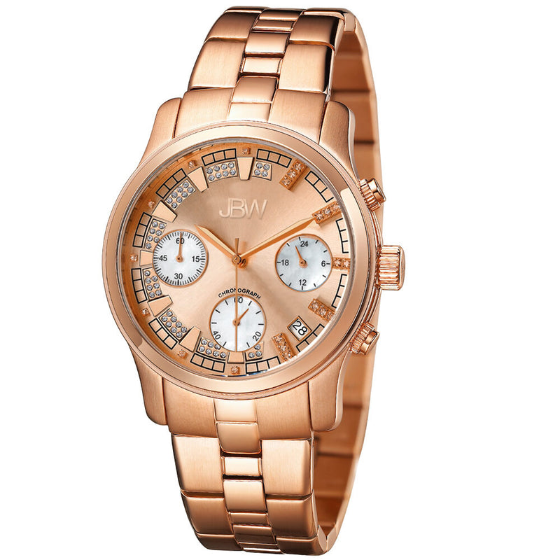 JBW Alessandra Rose Gold-tone Diamond Chronograph Dial Rose Gold-tone Steel Bracelet Ladies Watch #JB-6217-L - Watches of America