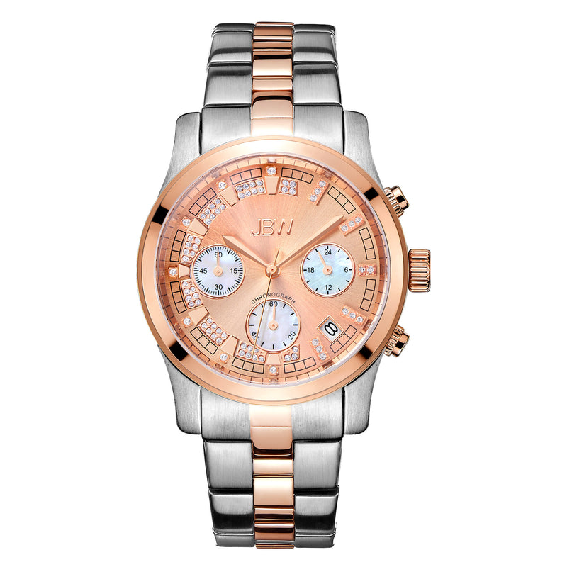 JBW Alessandra Rose Gold-tone Diamond Chronograph Dial Two-tone Steel Bracelet Ladies Watch #JB-6217-M - Watches of America