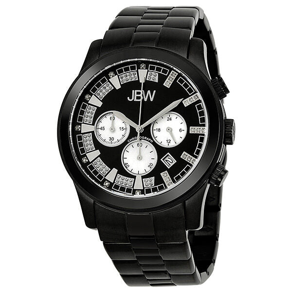 JBW Delano Black Chronograph Diamond Dial Black IP Steel Bracelet Men's Watch #JB-6218-H - Watches of America