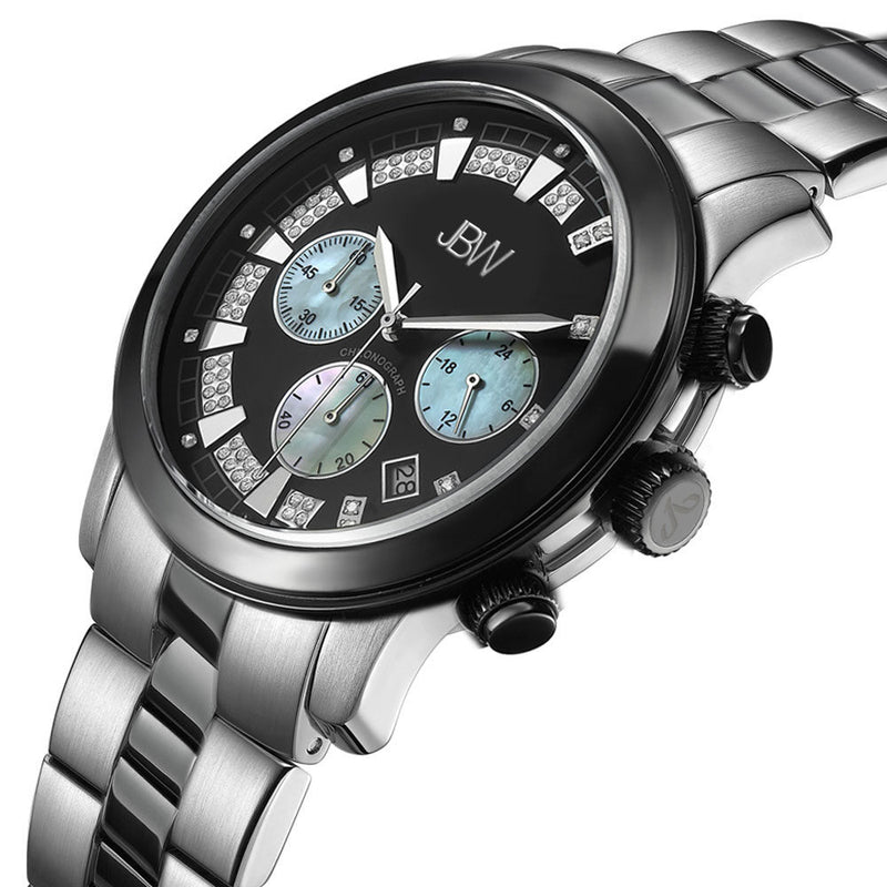 JBW Delano Black Chronograph Diamond Dial Two-Tone Steel Bracelet Men's Watch #JB-6218-A - Watches of America #2