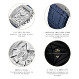 JBW Echelon Quartz Silver Dial Blue Leather Men's Watch #J6379C - Watches of America #4
