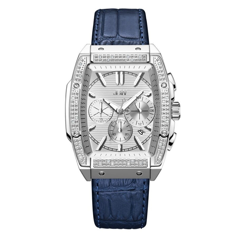 JBW Echelon Quartz Silver Dial Blue Leather Men's Watch #J6379C - Watches of America