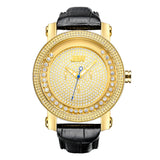 JBW Hendrix Gold-tone Steel Case Black Leather Strap White Crystal Pave Dial Men's Watch #JB-6211L-A - Watches of America