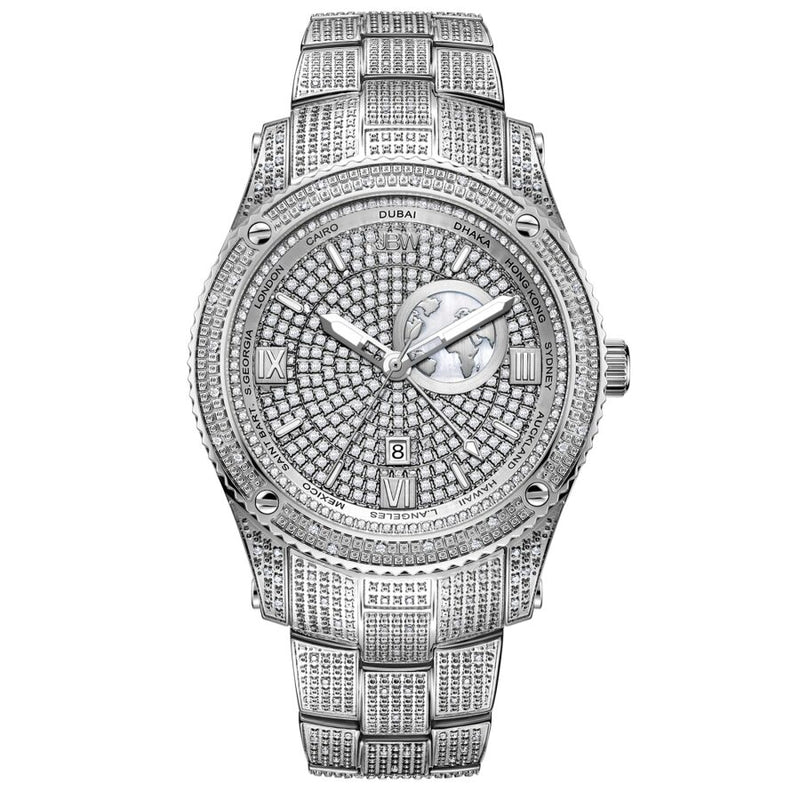 Jbw Jet Setter GMT Quartz Diamond Silver Dial Men's Watch #J6370B - Watches of America