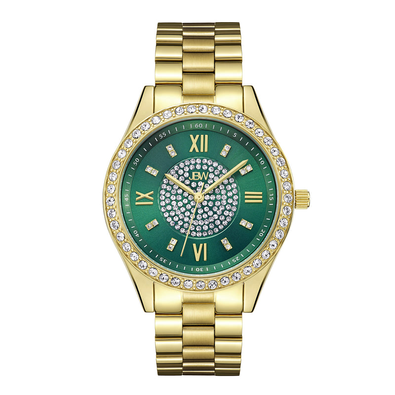 JBW Mondrian Green Diamond Dial 18kt Gold-plated Ladies Watch #J6303E - Watches of America
