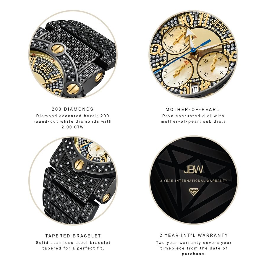 JBW Phantom Chronograph Quartz Diamond Black Dial Men's