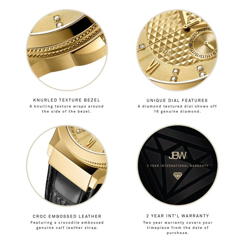 JBW Saxon 48 Quartz Diamond Gold Dial Men's Watch #J6373C - Watches of America #4