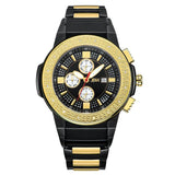 JBW Saxon Black Dial Black and Gold IP Steel Diamond Men's Watch #JB-6101-K - Watches of America