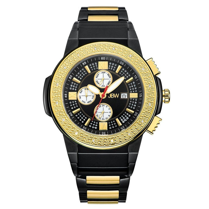 JBW Saxon Black Dial Black and Gold IP Steel Diamond Men's Watch #JB-6101-K - Watches of America