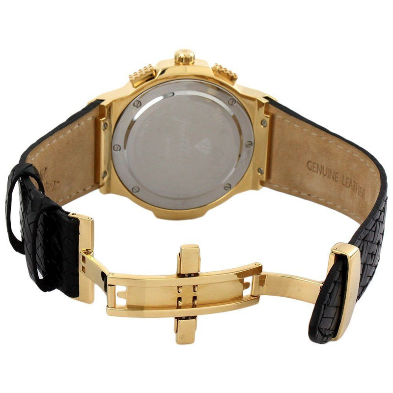 JBW Saxon Gold Dial Diamond Gold-tone Black Leather Watch Men's Watch #JB-6101L-D - Watches of America #2