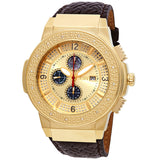 JBW Saxon Gold-tone Sunray Crystal Dial Gold-tone Stainless Steel Diamond Bezel Brown Leather Strap Men's Watch #JB-6101L-E - Watches of America