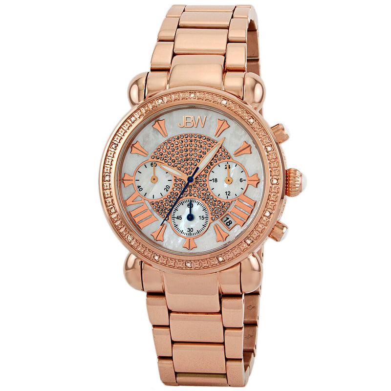 JBW Victory Chronograph Mother of Pearl Dial Rose Gold-Plated Diamond Ladies Watch #JB-6210-K - Watches of America