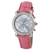JBW Victory Diamond Bezel Chronograph Mother of Pearl Dial Pink Leather Ladies Watch #JB-6210L-E - Watches of America