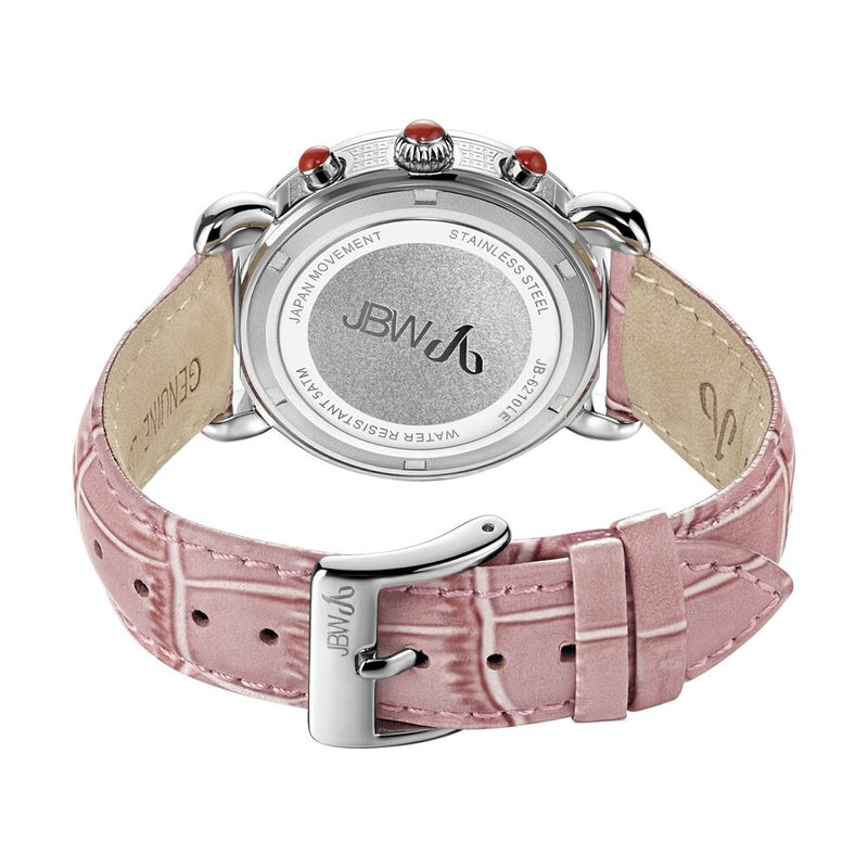 JBW Victory Diamond Bezel Chronograph Mother of Pearl Dial Pink Leather Ladies Watch #JB-6210L-E - Watches of America #3