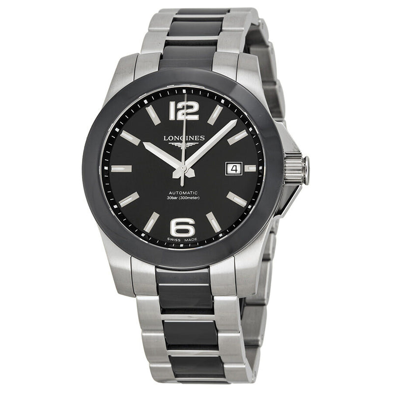 Longines Conquest Automatic Black Dial Steel and Black Ceramic Men's Watch #L36574567 - Watches of America