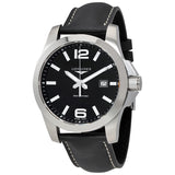 Longines Conquest Black Dial Black Leather Men's 43mm Watch #L37604563 - Watches of America