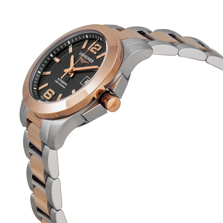Longines Conquest Black Dial Steel and Rose Gold Automatic