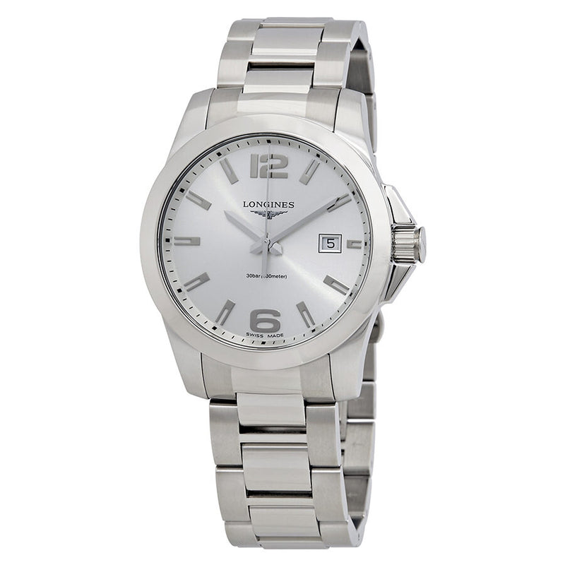 Longines Conquest Silver Dial Stainless Steel Men's 41mm Watch #L37594766 - Watches of America