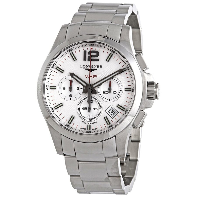 Longines Conquest V.H.P. Perpetual Chronograph Quartz Silver Dial Men's Watch #L37174766 - Watches of America