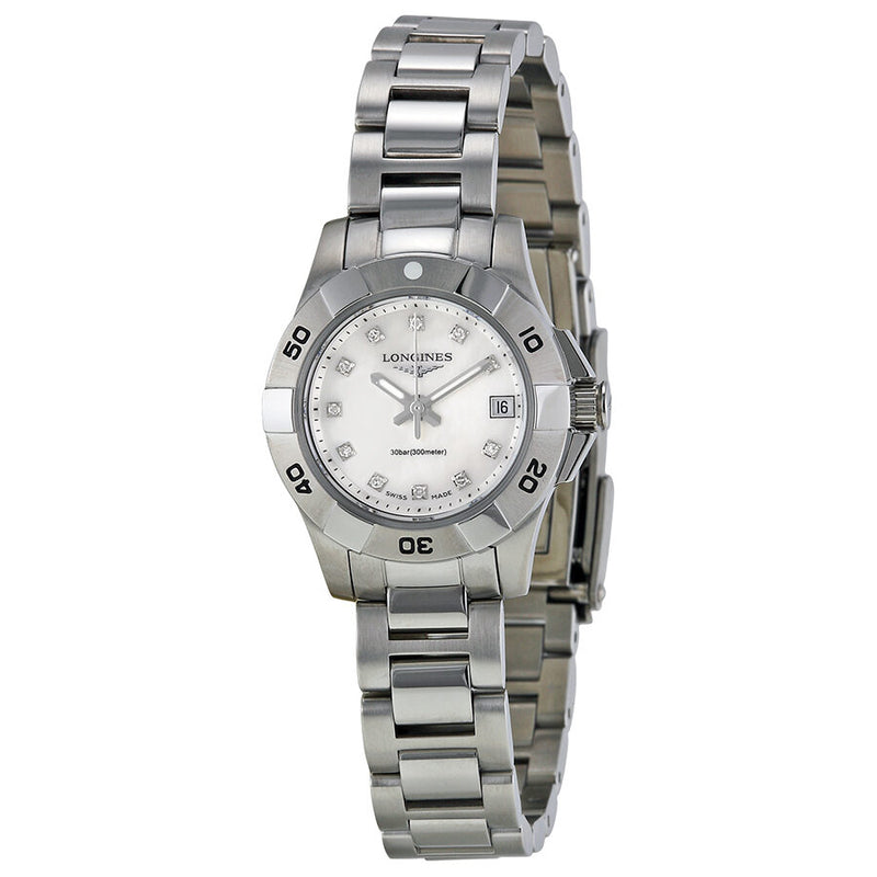 Longines Hydro Conquest Mother of Pearl Diamond Dial Steel Ladies Watch L31984876#L3.198.4.87.6 - Watches of America