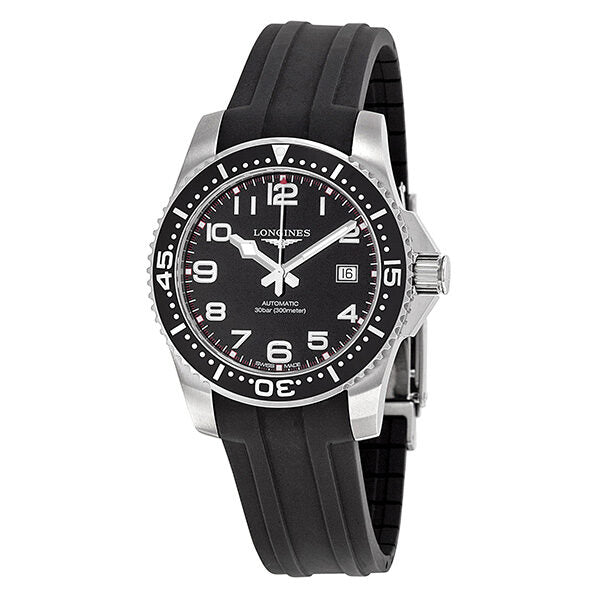 Longines Hydroconquest Black Dial Black Rubber Men's Watch L36954532#L3.695.4.53.2 - Watches of America