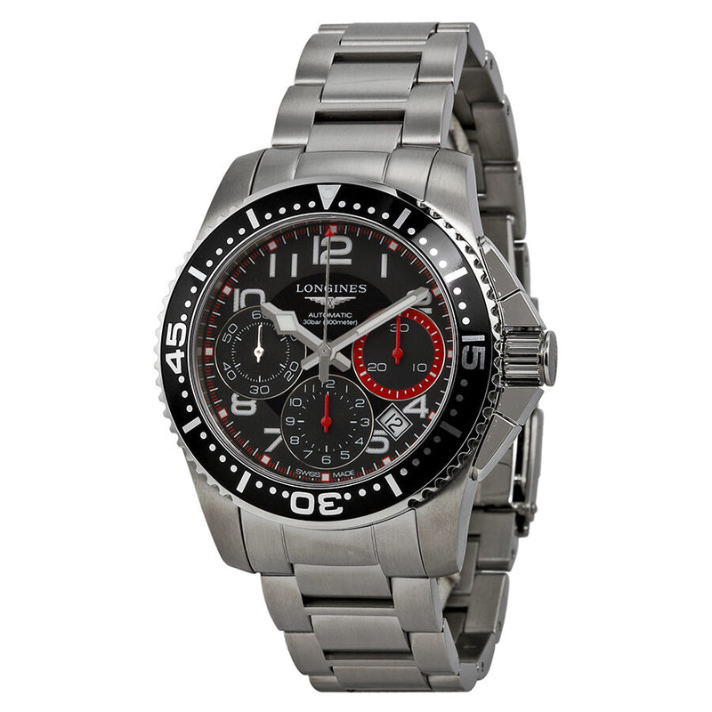Longines Hydroconquest  Chronograph Black Dial Stainless Steel Men's Watch #L36964536 - Watches of America