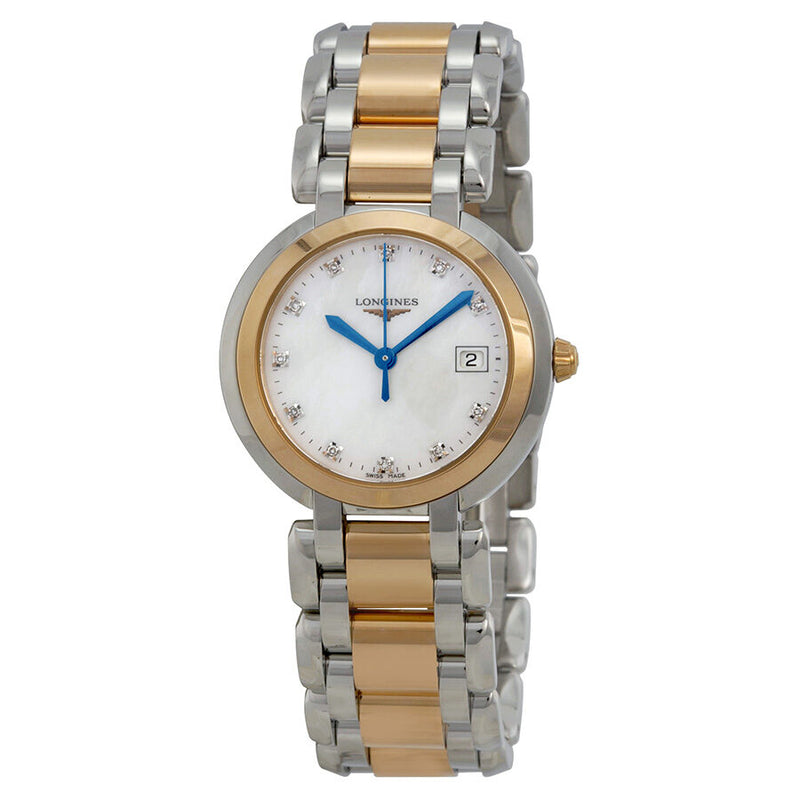 Longines Primaluna White Mother of Pearl Stainless Steel and 18kt Rose Gold Dial Ladies Watch #L8.112.5.87.6 - Watches of America