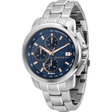 Maserati Successo Silver Chronograph Blue Dial  R8873645004 - Watches of America