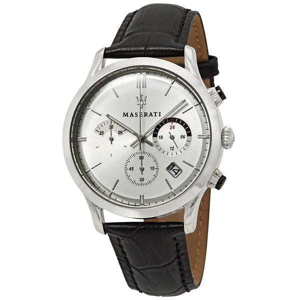 Maserati Ricordo Silver Dial Black Leather Men's Watch R8871633001 - Watches of America