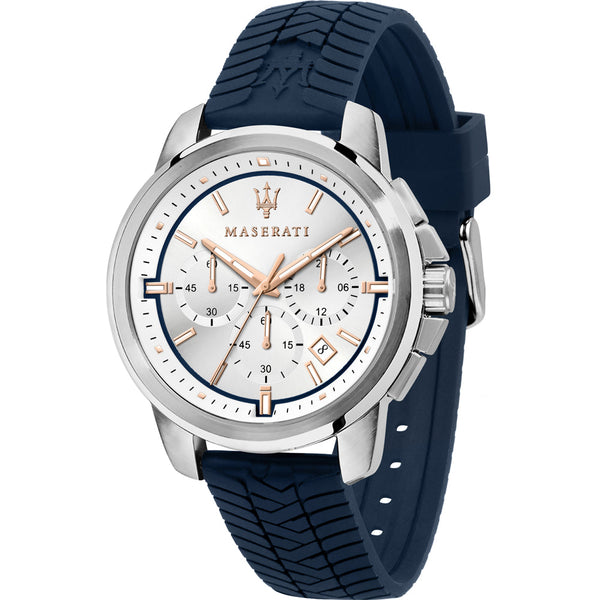 Maserati 44 mm CHR con esfera plateada correa azul reloj para hombre R8871621013