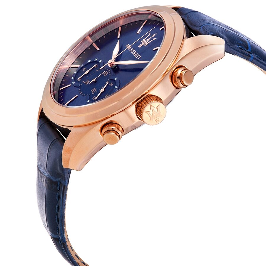 Maserati Gioielli Bracelet, Leather, Blue, Rose Gold PVD