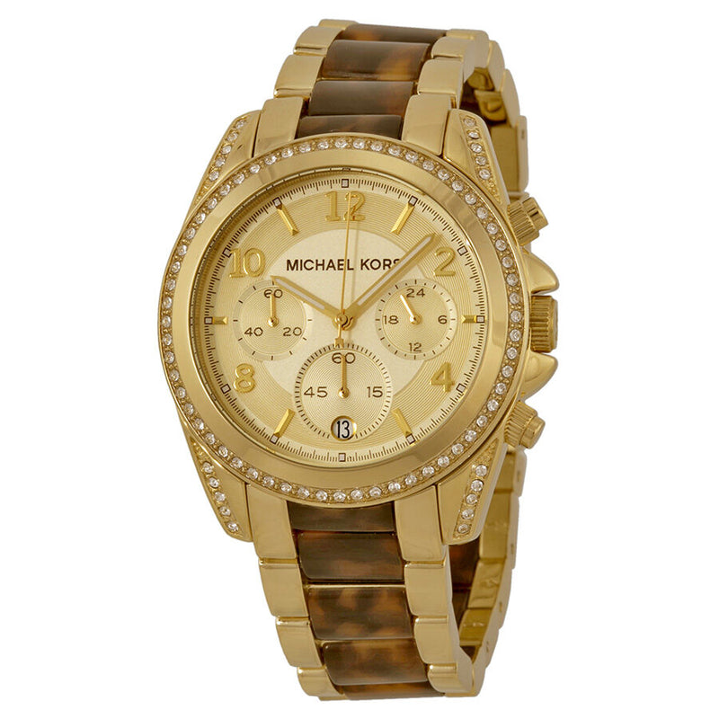 Michael Kors Blair Chronograph Champagne Dial Gold-tone Tortoise-shell Acetate Ladies Watch MK6094 - Watches of America