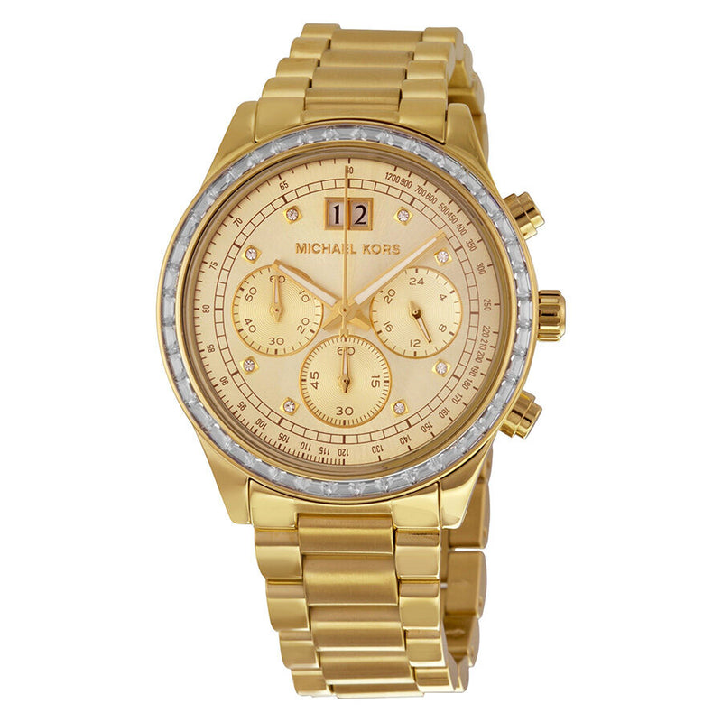 Michael Kors Brinkley Chronograph Gold Dial Ladies Watch #MK6187 - Watches of America
