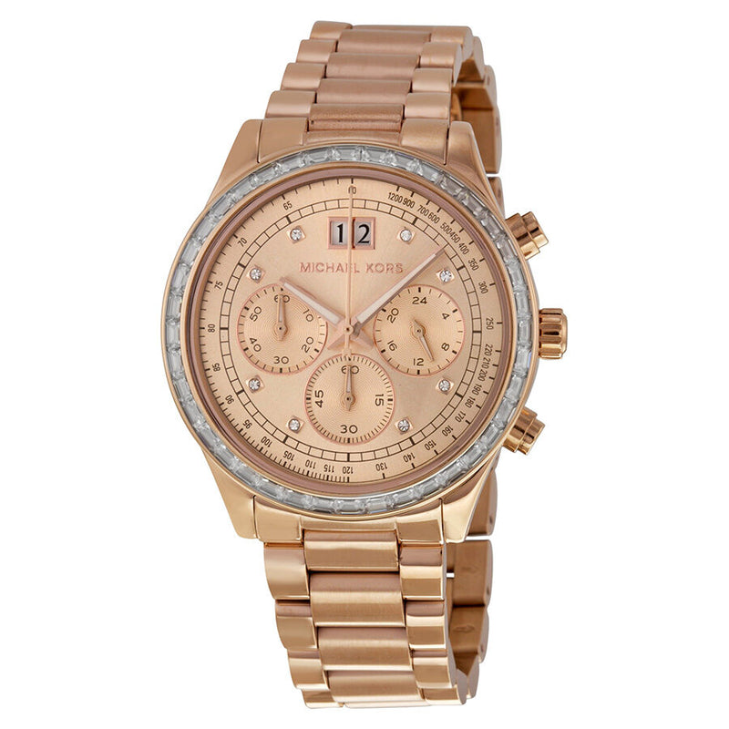 Michael Kors Brinkley Chronograph Rose Dial Ladies Watch MK6204 - Watches of America