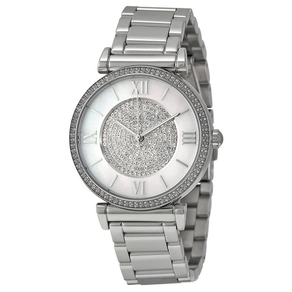 Michael Kors Caitlin Silver Crystal Pave Dial Ladies Watch MK3355 Watches of America