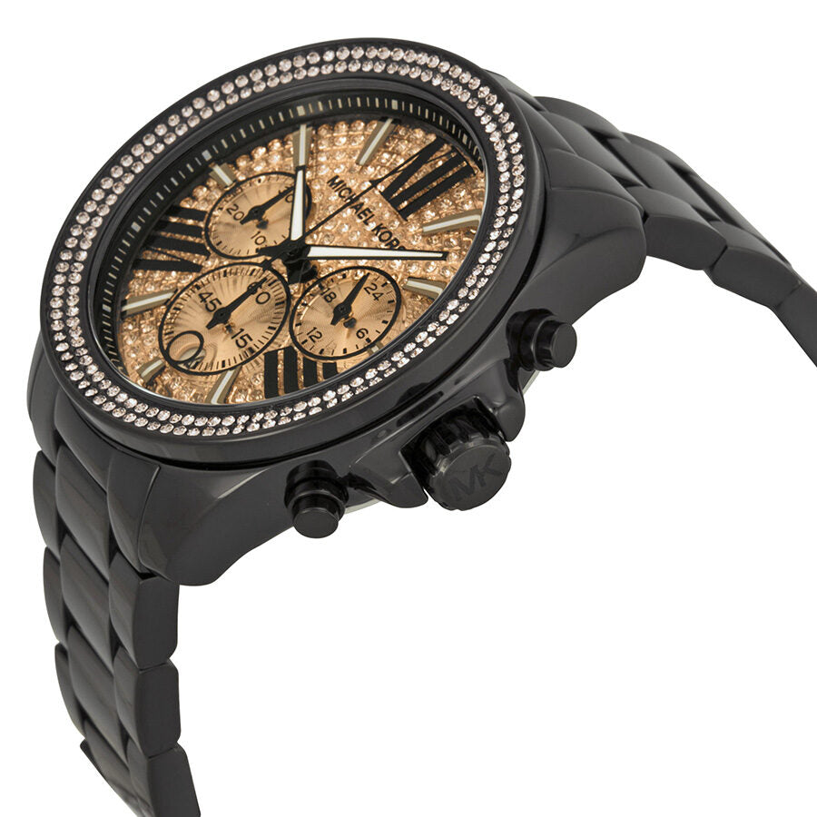 Michael Kors Everest Chronograph Rose Dial Black Ion plated Ladies Wat Watches of America