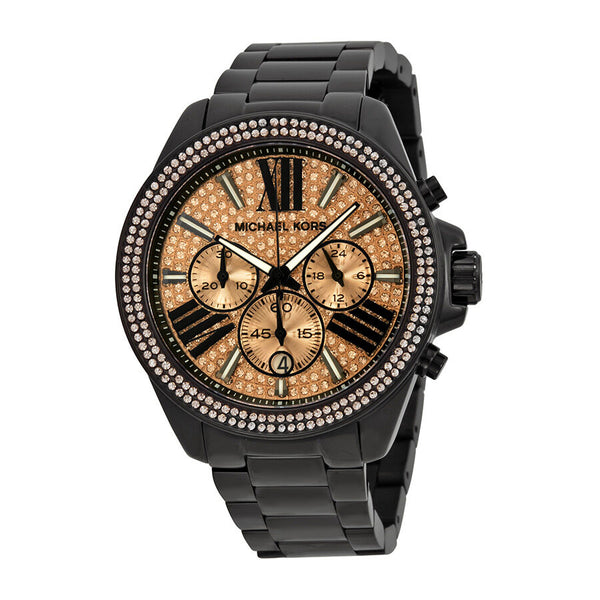 Michael Kors Everest  Chronograph Rose Dial Black Ion-plated Ladies Watch MK5879 - Watches of America