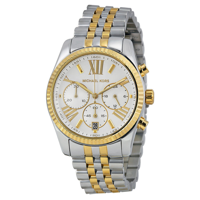 Michael Kors Lexington Chronograph Mother of Pearl Two-tone Ladies Watch #MK5955 - Watches of America