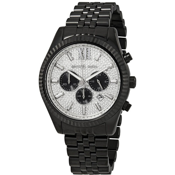 Michael Kors Lexington Chronograph Silver Crystal Pave Dial  Men's Watch MK8605 - Watches of America