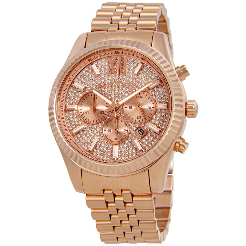 Michael Kors Lexington Crystal Pave Dial Ladies Chronograph Watch MK8580 - Watches of America