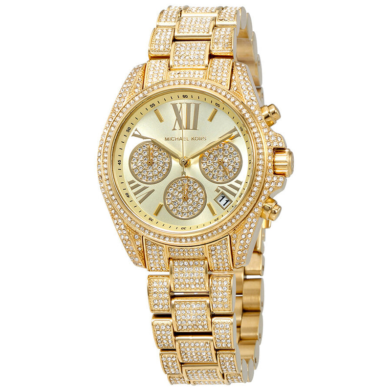 Michael Kors Mini Bradshaw Gold Dial Crystal Pave Ladies Watch MK6494 - Watches of America