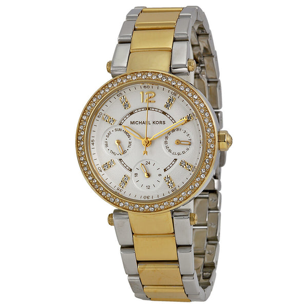 Michael Kors Mini Parker White Glitz Dial Steel Ladies Watch #MK6055 - Watches of America
