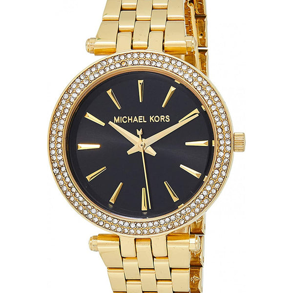 Michael Kors Darci Black Dial Ladies Gold Tone Crystal Pave Watch