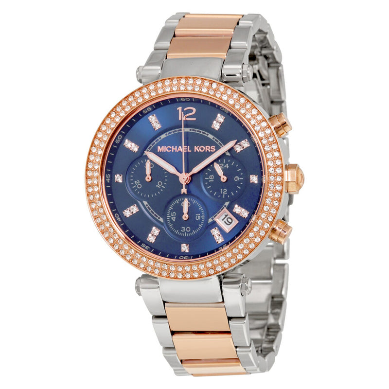 Michael Kors Parker Chronograph Blue Dial Two-tone Ladies Watch #MK6141 - Watches of America