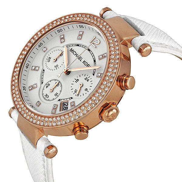 Michael Kors Parker Chronograph Rose Gold-tone White Leather Ladies Watch #MK2281 - Watches of America #2
